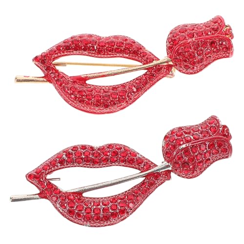 BESPORTBLE 2 Stück Damen Brosche Lippen Rosenform mit Funkelnden Strasssteinen Modischer Roter Anstecker für Valentinstag Vielseitig für Mäntel und Shirts Langlebiges Schmuckaccessoire von BESPORTBLE
