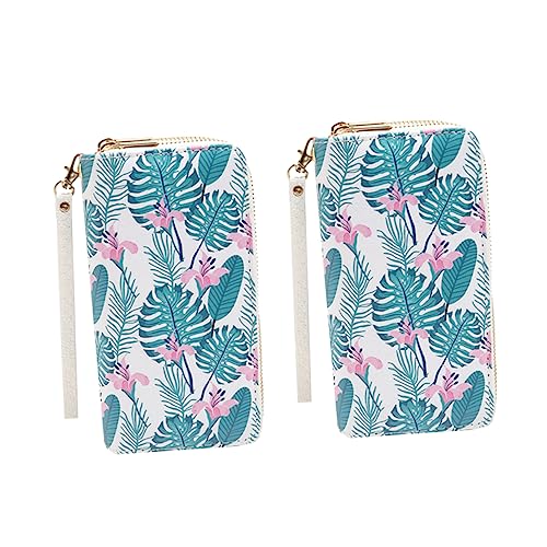 BESPORTBLE 2stücke Damen Geldbörse Mit Reißverschluss Tragbare Clutch Aus Kunstleder Und Blumendruck Multifunktionale Handtasche Mit Tragegurt Und Großem Fassungsvermögen Für Frauen von BESPORTBLE