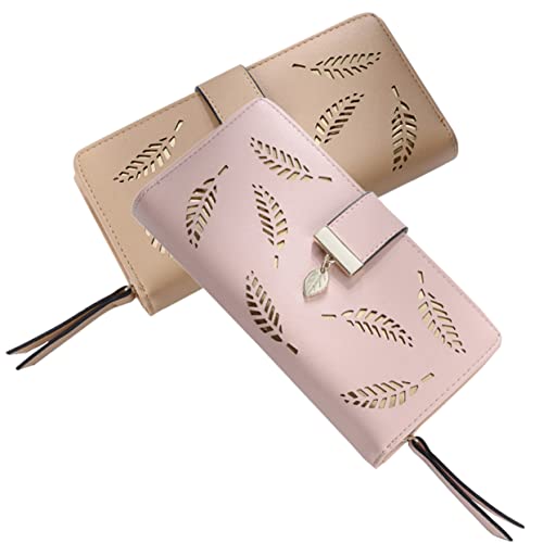 BESPORTBLE 2stücke Lange Damenbrieftasche Aus Großes Fassungsvermögen Für Karten Praktischer Kartenhalter Mit Blattmuster Tragbar Und Langlebig von BESPORTBLE