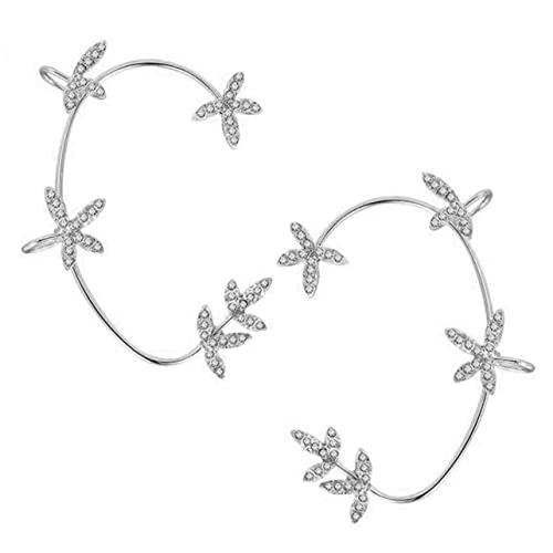 BESPORTBLE 2 Stück Glänzende Strass Ohrclips Ohrlöcher Kreative Ohrknochen Clip Damen Schmuck Silberfarbene Baumblatt Form für Alltag und Besondere Anlässe von BESPORTBLE