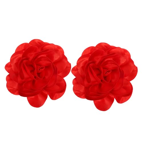 BESPORTBLE 2 Stück Große Satinblumenbrosche Handgefertigt Robuste Anstecknadel Vielseitig für Damen Hochzeitsfeier Bankett Kleidung Accessoire Rot von BESPORTBLE