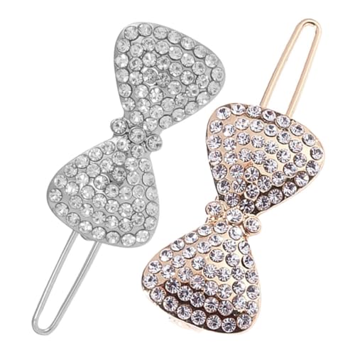 BESPORTBLE 2stücke Haarspangen Mit Strass-schleife Kleine Haarschleifen Aus Eleganter Französischer Stil Haarschmuck Für Frauen Silbern von BESPORTBLE
