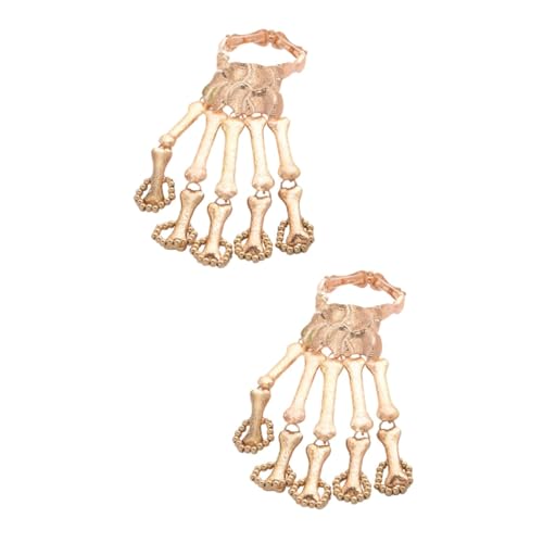 BESPORTBLE 2 Stück Halloween Skelett Armband Metall Handkette Goldfarben Kreativer Gothic Schmuck Für Damen Und Herren Cosplay Party Accessoire von BESPORTBLE
