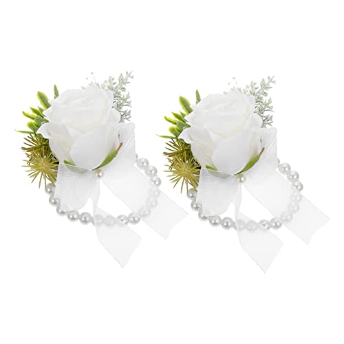 BESPORTBLE 2 Stück Handgelenkblume Weißes Handgelenk Corsage Rosa Riemen Wickelarmbänder Abschlussball Armbänder Weiße Corsage Hochzeitszeremonie Frauen Corsagen Band Brauthand von BESPORTBLE