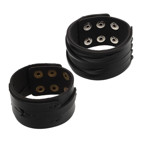 BESPORTBLE 2 Stück Herren PU Armreif Retro Stil Breites Handgelenkband Modischer Schmuck Vintage Punk Handgelenkband für Männer von BESPORTBLE