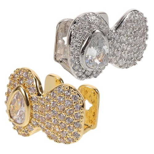 BESPORTBLE 2 Stück Hip-hop Zahnkappen mit Funkelnden Tropfen Gold Silberfarbene Abnehmbare Fake Caps für Männer und Frauen Stilvolles Bling Accessoire für Halloween und Cosplay von BESPORTBLE