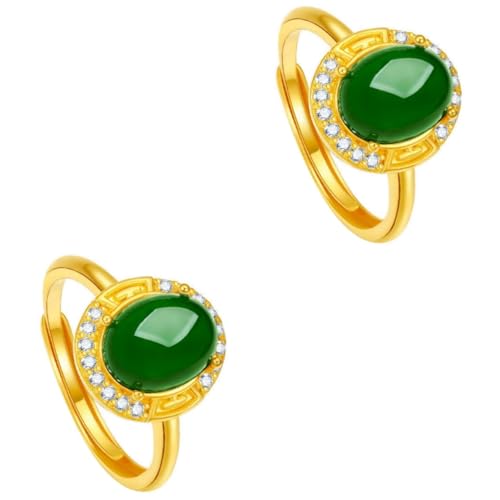BESPORTBLE 2 Stück Jade Inlay Ring für Damen Eleganter Schmuck mit Grünem Stein und Komfortabel für Partys Hochzeiten und Besondere Anlässe von BESPORTBLE