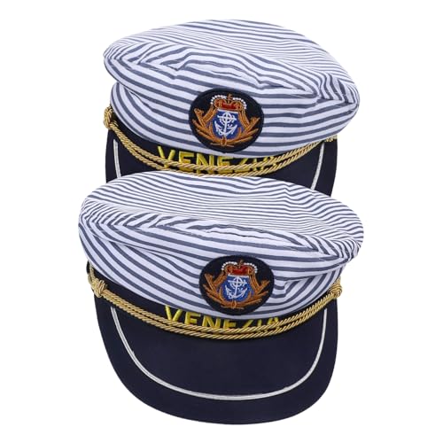 BESPORTBLE 2 Stück Kapitänsmützen aus Baumwolle Verstellbare Matrosenhüte mit Blau Weißem Streifen Leichte Seglerhüte für Erwachsene für Kostümparty Cosplay und Dekoration von BESPORTBLE