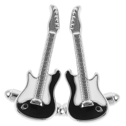 BESPORTBLE 2 Stück Manschettenknöpfe Herren Gitarrenform Musik Motiv Glänzend Poliert Komfortabel Tuxedo Hemd Schmuckstück Elegante Kleidungsknöpfe Geschenkidee für Musiker und Hochzeit von BESPORTBLE