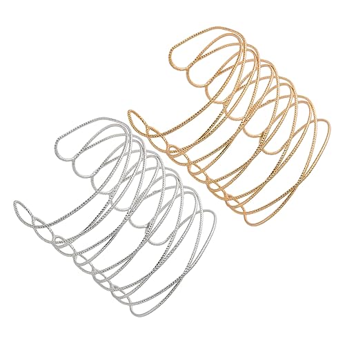 BESPORTBLE 2 Stück Metallhandschmuck Band offen Oberer, höher Armreifen Mädchen dünn Handgelenkmanschettenschmuck Oberarmmanschetten Schmuck für Armstulpen hohle Armmanschette Legierung von BESPORTBLE