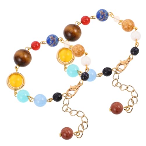 BESPORTBLE 2 Stück Natürliche Stein Solar System Armband Verstellbar Galaxy Schmuck für Frauen und Männer mit Planeten Perlen als für Geburtstag und Jubiläum von BESPORTBLE