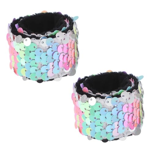 BESPORTBLE 2 Stück Pailletten Klapparmband Wendbares Glitzer Armband Bunte Regenbogen Schnapparmbänder Strapazierfähiges Stoffarmband Party Mitgebsel für Mädchen Geburtstag von BESPORTBLE