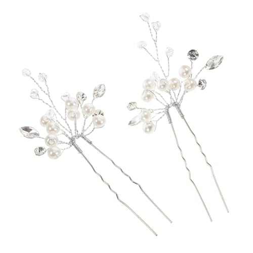 BESPORTBLE 2stücke Perlen Haarnadeln Für Braut Hochzeit U-form Haarstäbchen Mit -ornamenten Vintage-blumen-kopfschmuck Glitzernde Haarspangen Für Frau Und Mädchen von BESPORTBLE