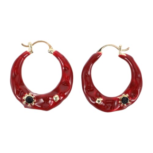 BESPORTBLE 2 Stück Retro Creolen Ohrringe Rot Leichte Metallringe Stilvolle Runde Vintage Ohrhänger für Damen Kleines Großes Design Komfortabel für Alltag und Party Eleganter Emaille schmuck von BESPORTBLE