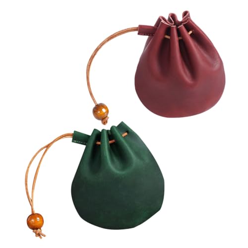 BESPORTBLE 2 Stück Retro Leder -Aufbewahrungstasche Mini Münze Halter Schlüssel ändern Plüsch Geldbörse Beutel mit Kordelzug süße Plüsch-Geldbörse Gürtelbeutel Oberschicht Rindsleder von BESPORTBLE