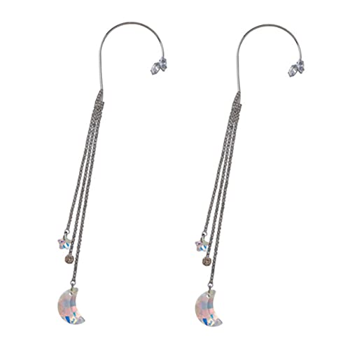 BESPORTBLE 2 Stück Rhinestone Ohrclip mit Langen Quasten Teiliges Piercing Ohrmanschette Eleganter Ohrschmuck für Damen Stilvoller Ohrclip mit Mondstein Design Langlebig und Auffällig von BESPORTBLE