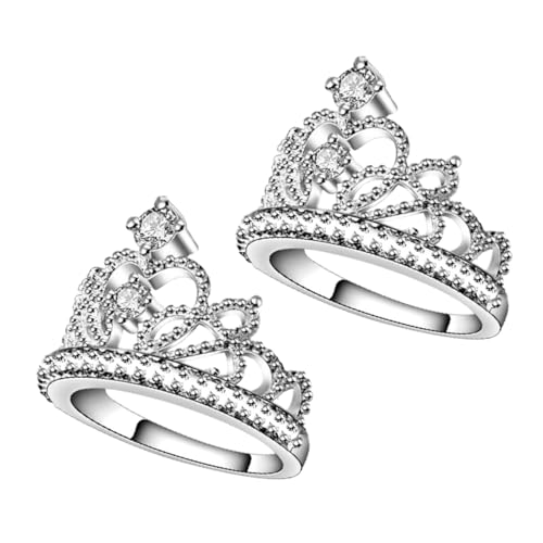 BESPORTBLE 2stücke Kronenform -verlobungsring Für Frauen Ring Im Prinzessinnenstil Mit Zirkonia-intarsien Ehering Für Damen Eleganter Modeschmuck Für Brautmode Und Verlobungen von BESPORTBLE