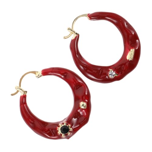 BESPORTBLE 2 Stück Rote Vintage Creolen Ohrringe Damen Leichte Emaille Ohrschmuck Kleine Runde Huggie Hoop Earrings für Teen Eleganter Schmuck zur Outfit aufwertung Hautfreundlich und Bequem von BESPORTBLE