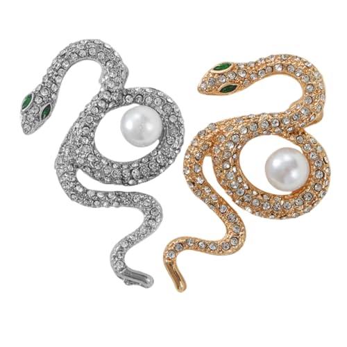 BESPORTBLE 2 Stück Schlangenbroschen Damen mit Funkelnden Strasssteinen Modische Anstecknadeln für Kleidung und Rucksäcke Vielseitiges Accessoire mit Glückssymbol Schlange Gold und Silber von BESPORTBLE