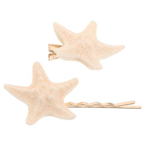 BESPORTBLE 2 Stück Seestern-Haarnadel Retro Haarspange Strand Haarschmuck Verdammte Haarspange Haarspangen für Frauen Damen Haarschmuck Stern Haarclip Entenclip Fisch-Haarspange Plastik Beige von BESPORTBLE