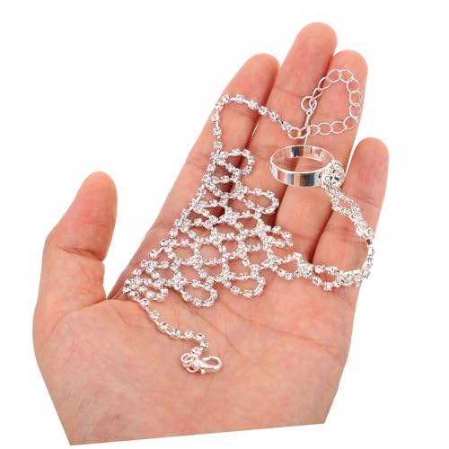 BESPORTBLE 2 Stück Silbernes Strass Handkettchen mit Integriertem Fingerring Funkelndes Brautschmuck Armband Elegantes Teiliges Set für Hochzeit Latin Dance und Festliche Anlässe Modisches von BESPORTBLE