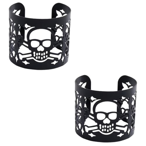 BESPORTBLE 2 Stück Skull Muster Armreif Halloween Armband Herren Damen Offenes Design Modisches Armband Vintage Hohl Geisterkopf Schmuck von BESPORTBLE