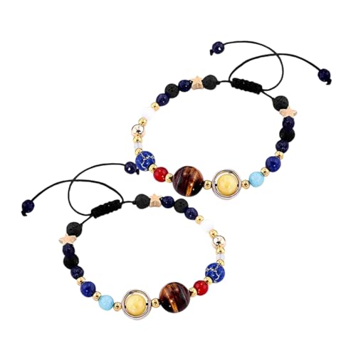 BESPORTBLE 2 Stück Solar System Armband Natürliche Steine Handgefertigt Langlebig Vielseitig Damen Herren Weltraum Galaxy Schmuck für Alltag Party Reise von BESPORTBLE