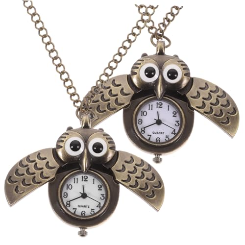 BESPORTBLE 2stücke Retro Quarz Taschenuhr Eule Medaillon Uhr Vintage Stil Tragbar Uhr Batteriebetrieben Für Familie Geschenk von BESPORTBLE