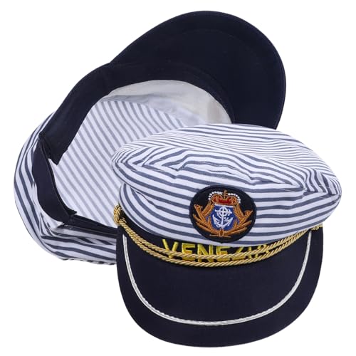BESPORTBLE 2 Stück Teiliges Captain Mützen Verstellbare Matrosenmützen mit Blau Streifen für Damen und Nautisches Kostüm Zubehör für Party Cosplay Sonnenschutz und Modisches Accessoire von BESPORTBLE