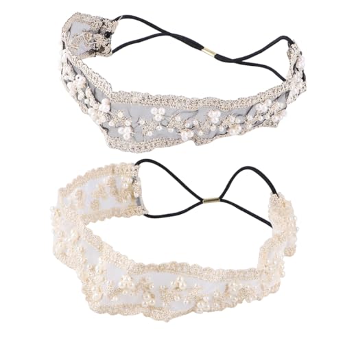 BESPORTBLE 2 Stück Teiliges Damen Spitzen Haarband mit Perlen Elastisches Elegantes Haarschmuck in Schwarz und Beige Vielseitig für Hochzeit Party Fotoshooting und Alltag Geeignet von BESPORTBLE