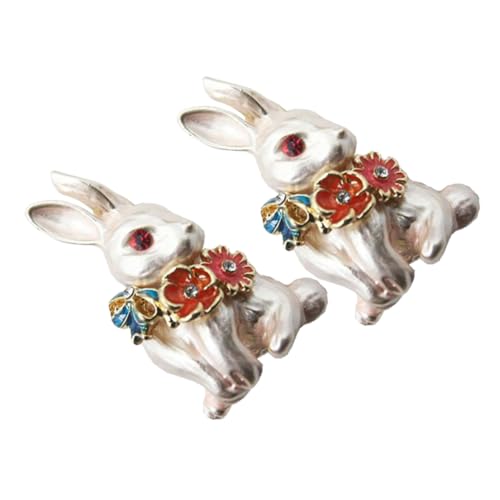 BESPORTBLE 2 Stück Teiliges Hasen Broschen aus Metall Niedliche Cartoon Anstecknadeln für Damen Chinesische Neujahrs Broschen Vielseitige Kleidungs und Strickjacken Accessoires von BESPORTBLE