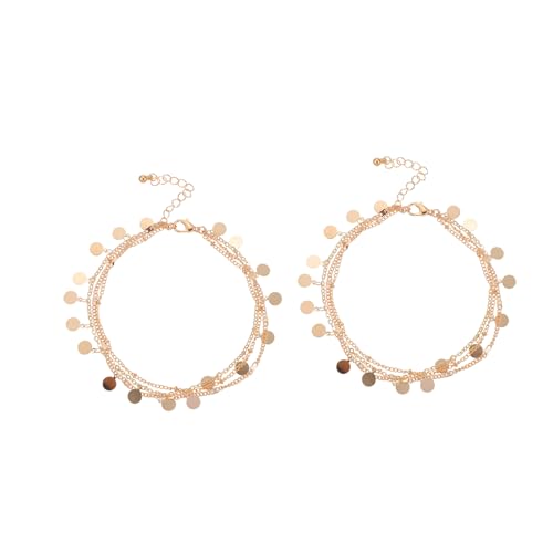 BESPORTBLE 2 Stück Teiliges Mehrlagige Fußkettchen für Damen Metallisch Glänzend Boho stil Knöchelketten für Strand Party und Alltag Modischer und Leichter Fußschmuck für Frauen von BESPORTBLE
