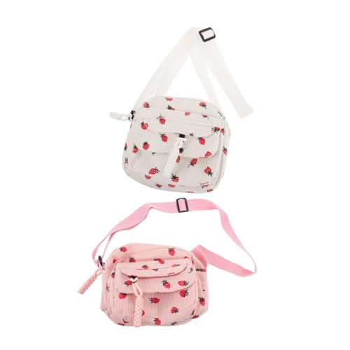 BESPORTBLE 2 Stück Verstellbare Erdbeer Umhängetasche Damen und Mädchen Leichte Cord Tasche mit Süßem Fruchtmotiv Vielseitige Schultertasche für Arbeit Reisen und College Kompakt und Robust von BESPORTBLE