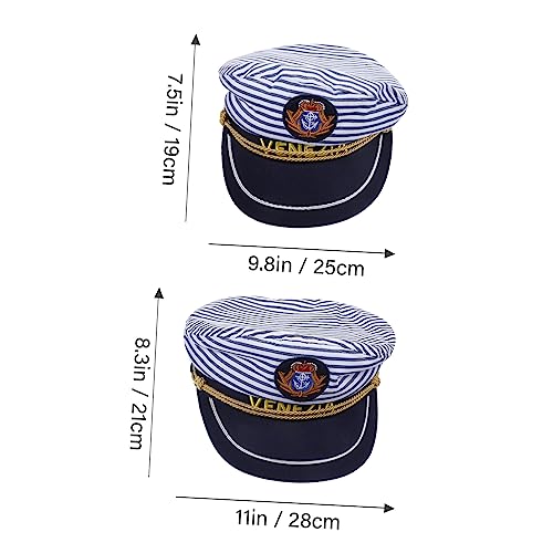 BESPORTBLE 2 Stück Verstellbare Matrosenmützen mit Blau Gestreiftem Muster Leichte Kapitänsmützen für Erwachsene für Cosplay Karneval Bootsausflüge und Kostümpartys von BESPORTBLE