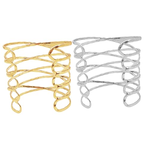 BESPORTBLE 2 Stück Verstellbarer Offener Armreif Eleganter Netz Metallarmreif für Damen Stilvolles Oberarm Armband Gold und Weiß für Boho Looks und Besondere Anlässe von BESPORTBLE