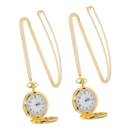 BESPORTBLE 2 Stück Vintage Taschenuhr Halskette Große Quarzuhr Anhänger Damen Herren Retro Design Glatte Beidseitige Oberfläche Alltag und Festlichkeit Geeignet von BESPORTBLE