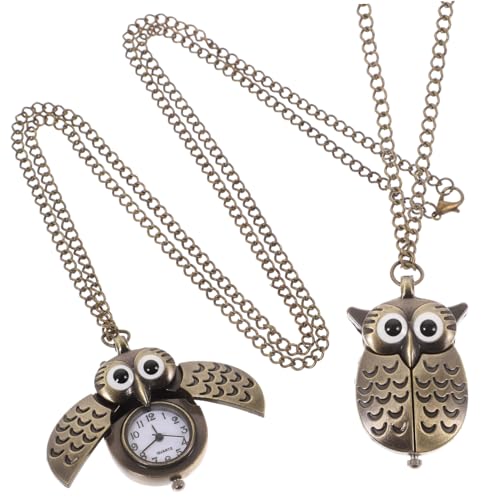 BESPORTBLE 2stücke Quarz Taschenuhr Retro Eule Medaillon Uhr Tragbar Legierung Batteriebetrieben Design Hohe Qualität Langlebig Präzise Zeitmessung von BESPORTBLE