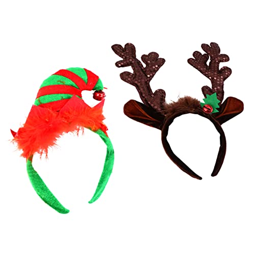 BESPORTBLE 2 Stück Weihnachtliches Haarreifen mit Geweih Strapazierfähiges Stoffmaterial Festliche Party Accessoires für Damen und Mädchen Attraktive Elf Designs für Weihnachtsfeier und von BESPORTBLE