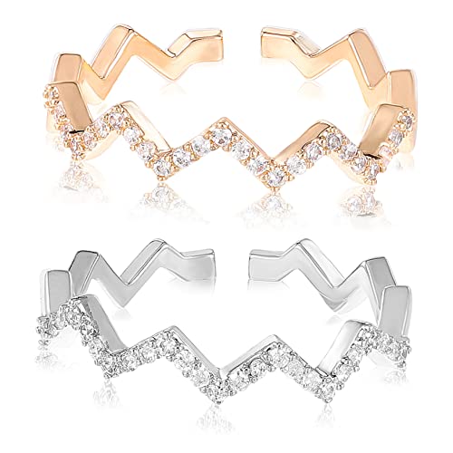 BESPORTBLE 2 Stück Wellenförmige Ringe Damen Verstellbar Zirkonia Finger Ringe für Besondere Anlässe Leicht Komfortabel von BESPORTBLE