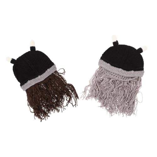 BESPORTBLE 2stücke Pack Strickmützen Für Mit Kurzem Bartimitation Wikingerkostüm-accessoire Dekorative Hornhüte Mützen Für Partys Und Bühnenauftritte von BESPORTBLE