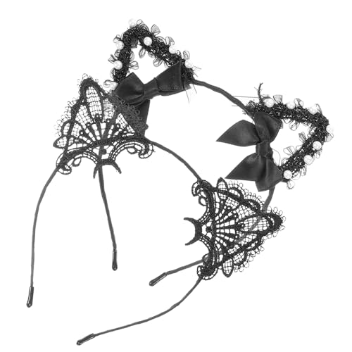 BESPORTBLE 2 Stück mädchen stirnbänder Katze Erwachsene Zubehör Tieres Ohrhaarband Halloween Kostüm Lace Kopfschmuck Tierohr-Stirnbänder für Frauen Ohr Stirnband Haarschmuck für Damen Spitze von BESPORTBLE