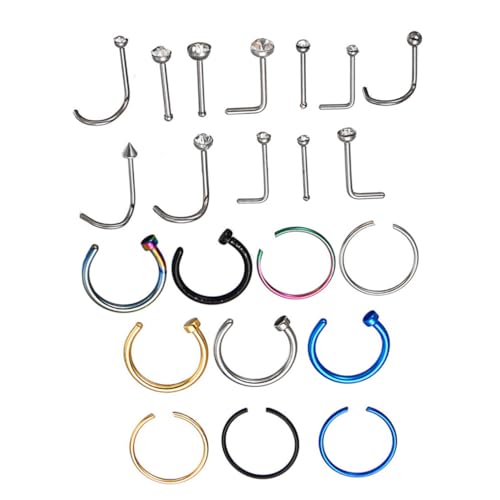 BESPORTBLE 22 Stück Teiliges Edelstahl Nasenpiercing mit Labret Nostril C förmigen Nasenringen Poliert Hautfreundlich Langlebig für Damen und Herren als Täglicher Körperschmuck von BESPORTBLE
