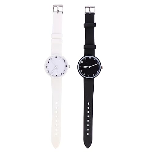 BESPORTBLE 2stücke Damenarmbanduhr Einfarbig Mit Mineralglas Zifferblattfenster Und Silikonarmband in Schwarz Und Weiß Modische Uhr Für Mädchen von BESPORTBLE