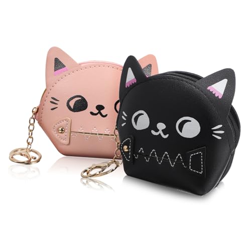 BESPORTBLE 2stücke Kawaii Katzen Geldbörse Münzgeldbörse Für Mädchen Süßes Katzenmotiv in Schwarz Und Rosa Als Schlüsselanhänger Für Alltag Und Reisen von BESPORTBLE