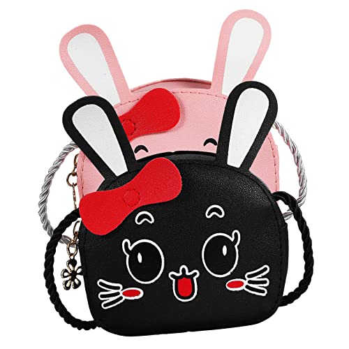 BESPORTBLE 2stücke Junge Mädchen Umhängetasche Mit Niedlichem Hasen-Design Pu Schultertaschen Für Mädchen Als Geldbörse Oder Crossbody Bag Und Schwarz von BESPORTBLE