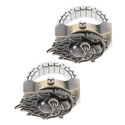 BESPORTBLE 2 Stück Kreative Fingeruhr Vintage Ring Uhr Flip Open Cover Edelstahl Für Frauen Fingeruhr Für Alltag Und Besondere Anlässe von BESPORTBLE