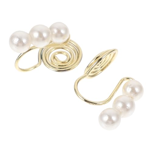 BESPORTBLE 2Stücke Ohrringe Piercing Kreative Perlen Ohrclips Für Damen Goldbeschichtet Schlichtes Design Mit Perlen Hypoallergen Schmerzfrei von BESPORTBLE