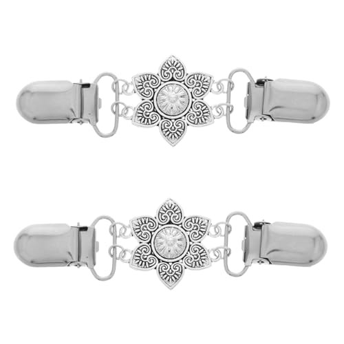 BESPORTBLE 2stücke Vintage Strickjacke Clips Damenbekleidung Hemdclips Pulloverclips Mit Kette Schalschnalle Brosche Bekleidungszubehör Aus Zinklegierung Retro-blumen-design Zum Befestigen von BESPORTBLE