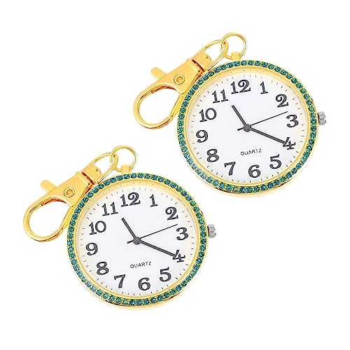 BESPORTBLE 2stücke Taschenuhr Schlüsselanhänger Mit Strass Verzierung Clip Taschenuhr Schlüsselbund Für Unisex Herren Damen von BESPORTBLE