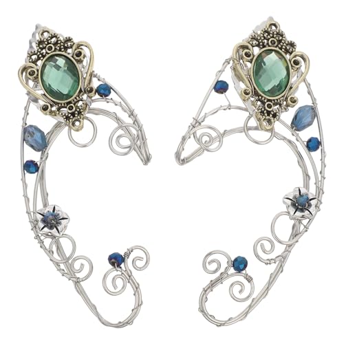 BESPORTBLE 2er Set Elfenohr-Schmuck: Modische grüne Kristall-Ohrringe ohne Piercing – Wickel-Design für Feen-Look bei Partys, Hochzeiten und Festen von BESPORTBLE